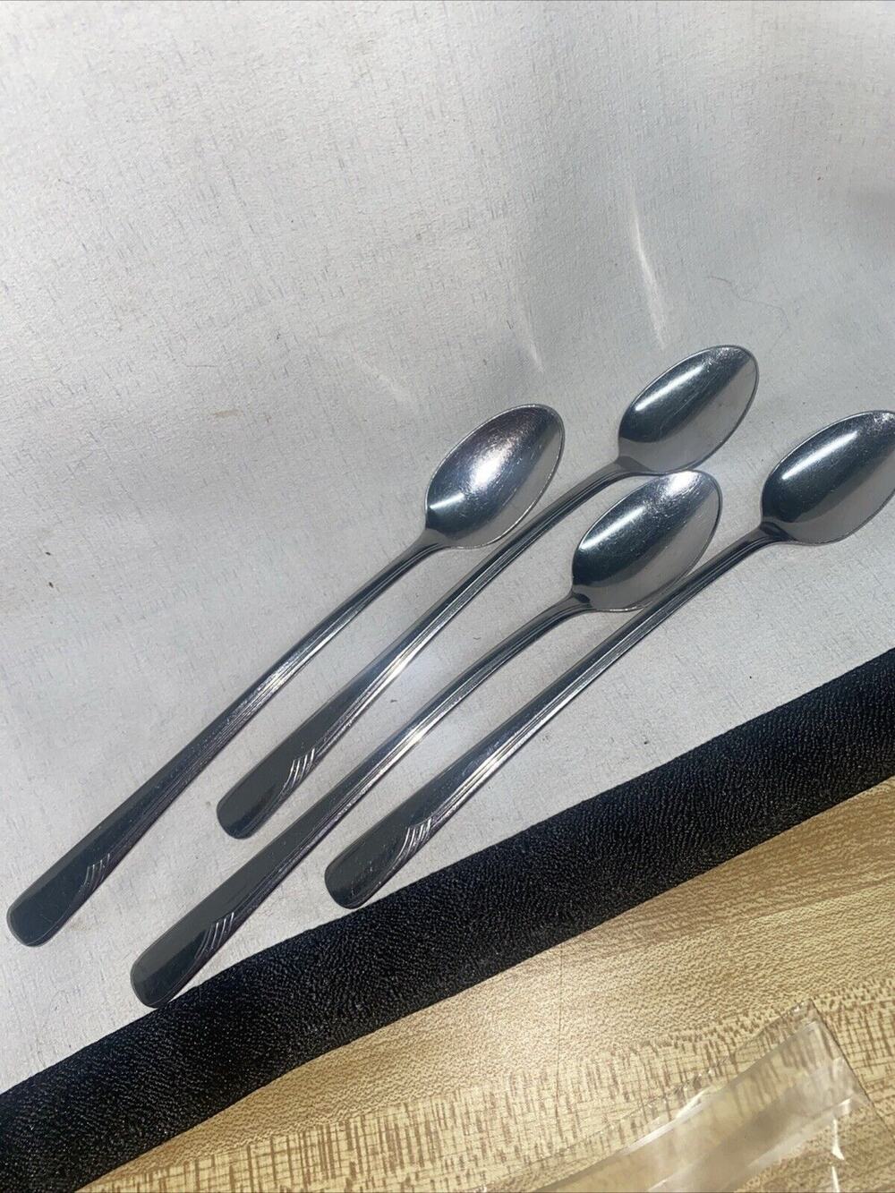 Set Of 4 ONEIDA Valor STAINLESS SOUVENIR Iced Tea Spoon PAN-CANAL